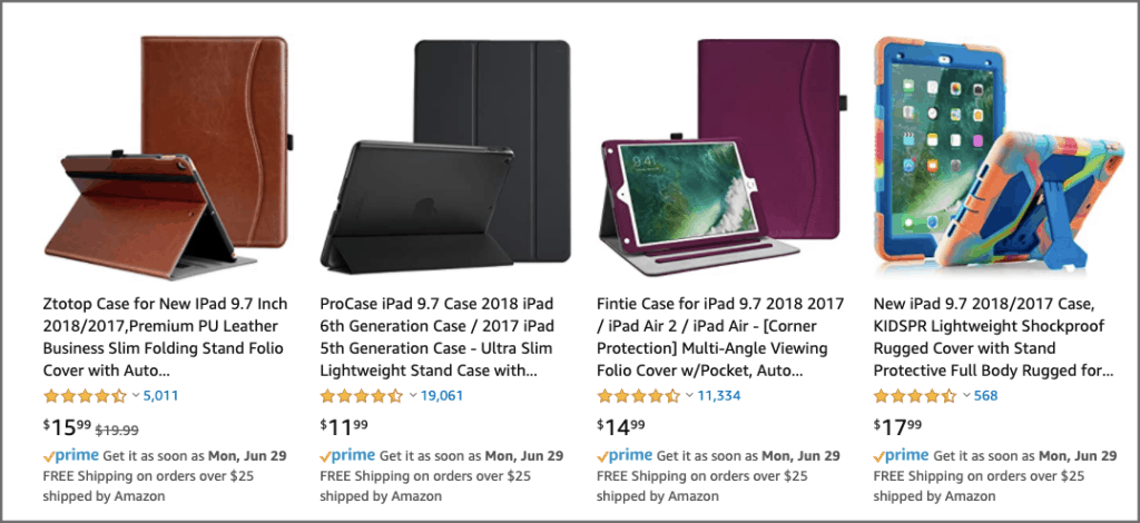 Image of products in Amazon search results